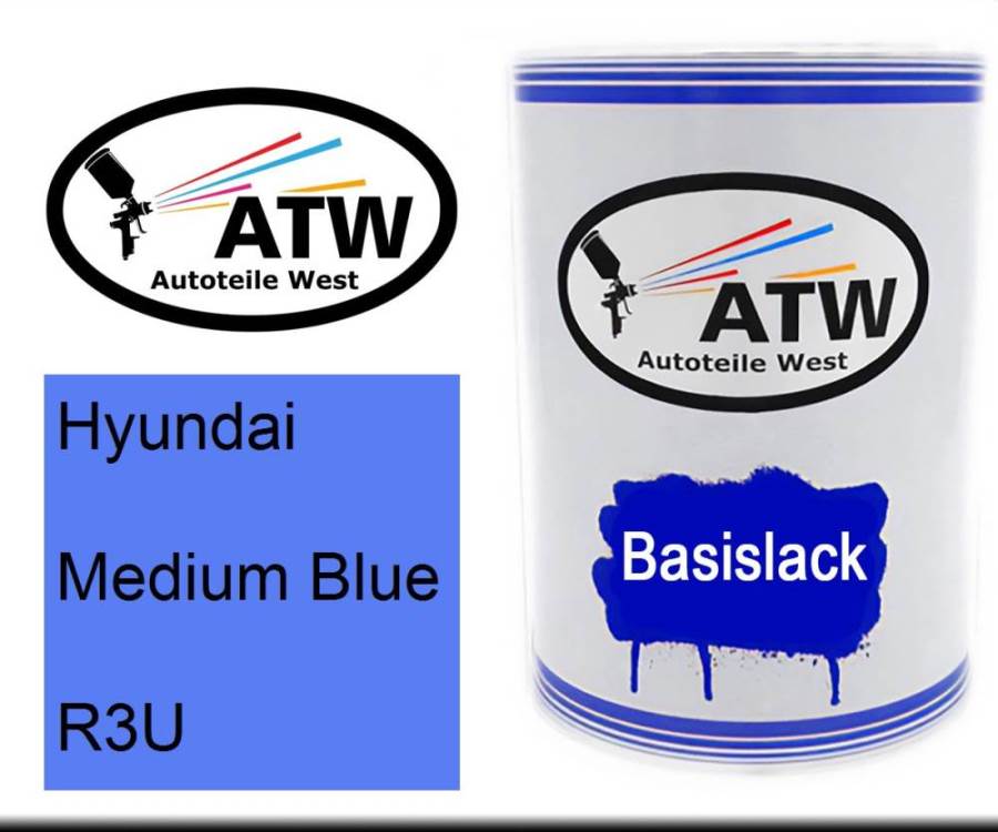 Hyundai, Medium Blue, R3U: 500ml Lackdose, von ATW Autoteile West.